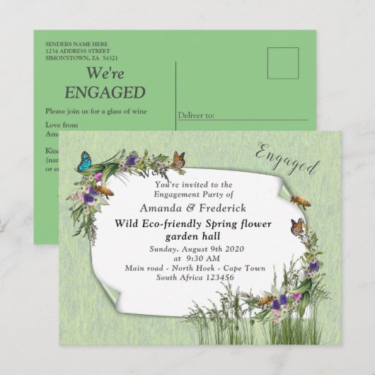 Wilde milieuvriendelijke lentevloeren uitnodiging briefkaart (Voorkant / Achterkant)