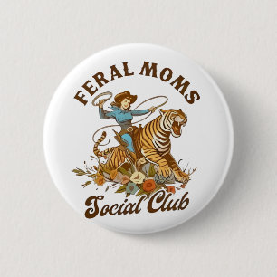 Wilde Moeder Sociale Club Grappige Retro Boho Cow Ronde Button 5,7 Cm