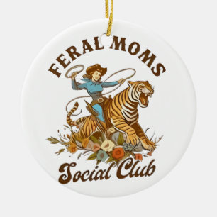 Wilde Moeder Sociale Club Grappige Retro Boho Cowg Keramisch Ornament