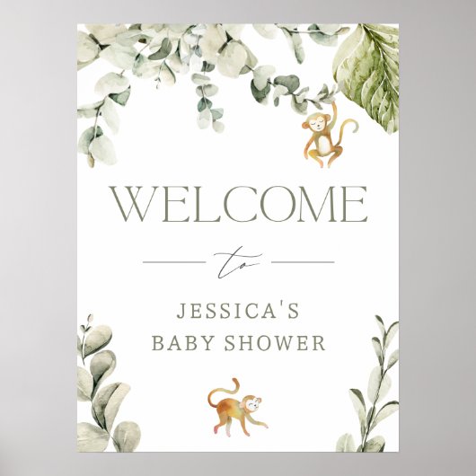 Wilde | Monkey Baby shower Welkomstbord Poster (Voorkant)