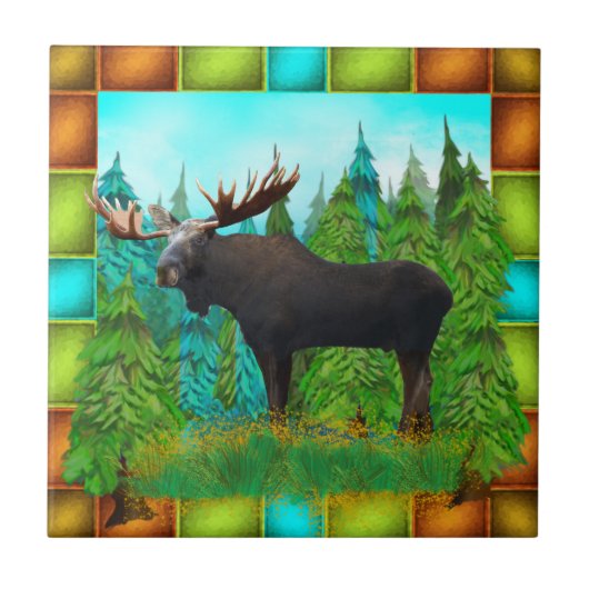 Wilde Moose met grote Antlers Ceramic Tile Tegeltje (Voorkant)