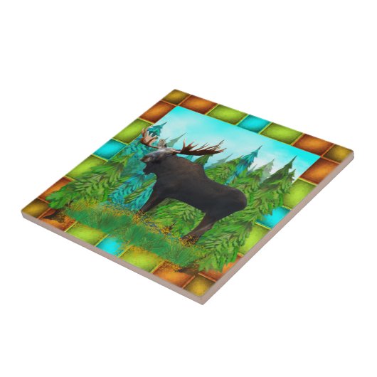 Wilde Moose met grote Antlers Ceramic Tile Tegeltje (Zijkant)