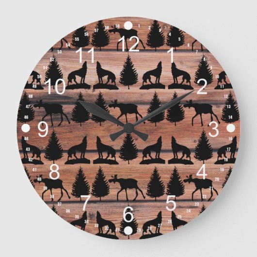 Wilde Moose Wolf Wilderness Mountain Cabin Rustic Grote Klok (Voorkant)