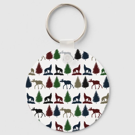 Wilde Moose Wolf Wilderness Mountain Cabin Rustic Sleutelhanger (Voorkant)