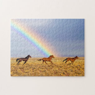 Wilde mosterangpaarden met regenboog legpuzzel