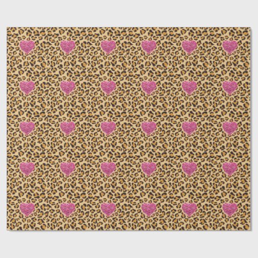 Wilde mousserende roze Harten en luipaard Cadeaupapier (Vlak)