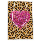 Wilde mousserende roze Harten en luipaard Medium Cadeauzakje (Voorkant)