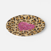 Wilde mousserende roze Harten en luipaard Papieren Bordje (Gekanteld)