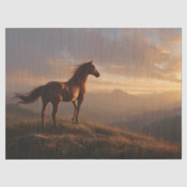 Wilde Mustang kijkt naar de ondergaande zon Decoup Tissuepapier