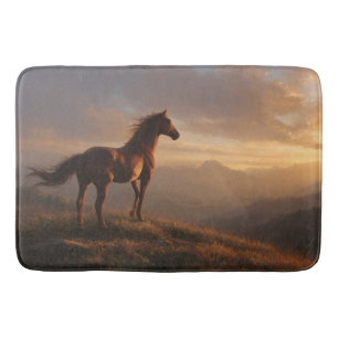 Wilde Mustang kijkt naar de zonsondergang Badmat