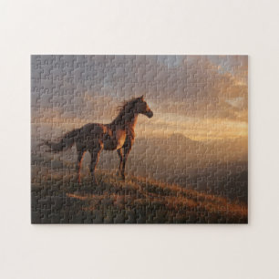 Wilde Mustang kijkt naar de zonsondergang Legpuzzel