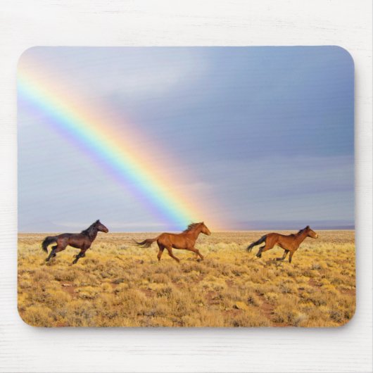 Wilde Mustang Paarden die lopen en Regenboog Muismat (Voorkant)