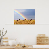 Wilde Mustang Paarden die lopen en Regenboog Poster (Keuken)