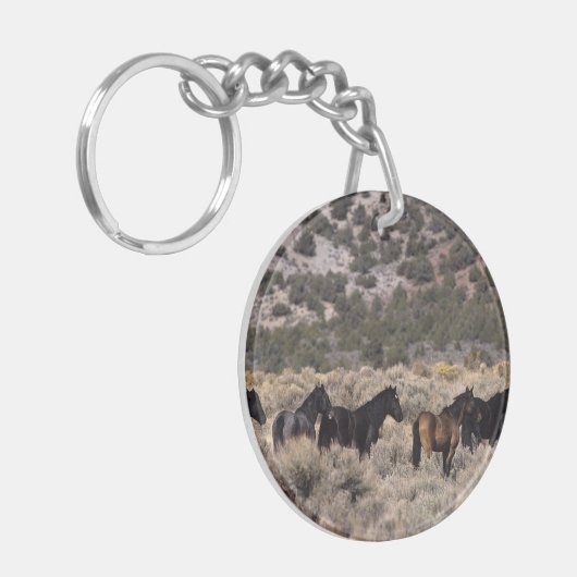 Wilde Mustang-paarden in de woestijn 2 Sleutelhanger (Voorkant Links)