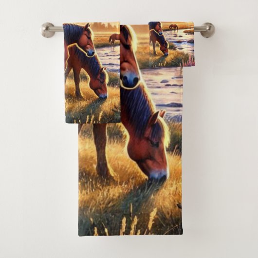 Wilde mustangpaarden bij zonsondergang bad handdoek (Insitu)