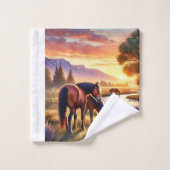 Wilde mustangpaarden bij zonsondergang bad handdoek (Wasdoekje)