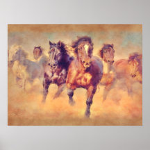 Wilde Mustangpaarden Stormloop Aquarel