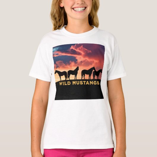 Wilde Mustangs aan de horizon T-shirt (Voorkant)