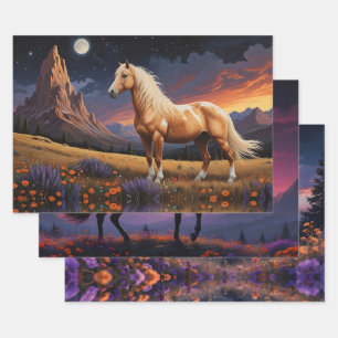 Wilde mustangs Kleurrijke nachtelijke hemel wilde  Inpakpapier Vel