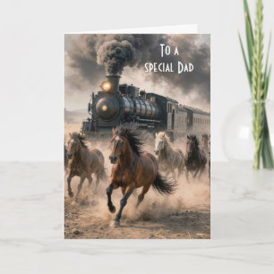 Wilde Mustangs rennen naast een vintage trein Kaart