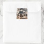 Wilde Mustangs rennend naast een vintage trein Vierkante Sticker (Tas)
