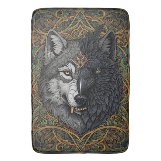 Wilde Natuur Crow-Raven Wolf Badmat (Voorkant Verticaal)