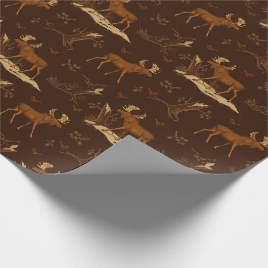 Wilde Natuur Moose Vogels Donkere bruine Rotische  Cadeaupapier (Hoek)