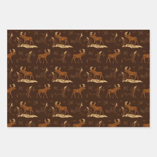 Wilde Natuur Moose Vogels Donkere bruine Rotische Inpakpapier Vel (Voorkant)