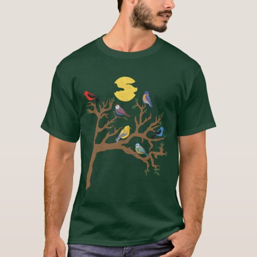 Wilde Natuur Wirebomen en Vogels  T-shirt (Voorkant)