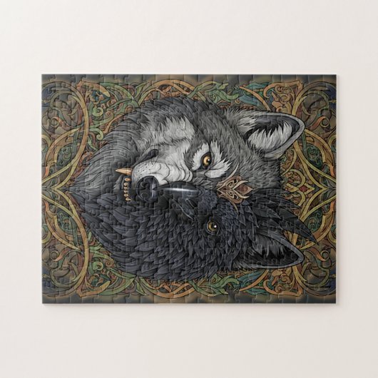 Wilde Natuur Wolf Crow-Raven Legpuzzel (Horizontaal)