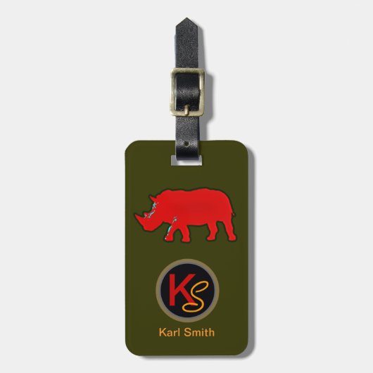 Wilde neushoorn Naam toevoegen . Monogram Bagagelabel (Voorkant verticaal)