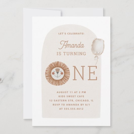 wilde | Neutraal Boho Lion eerste verjaardag Kaart (Voorkant)