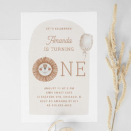 wilde | Neutraal Boho Lion eerste verjaardag Kaart