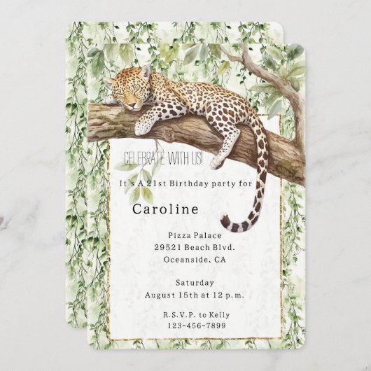 Wilde Oerwoud Groene Ivy Leopard Verjaardag Kaart (Voorkant / Achterkant)