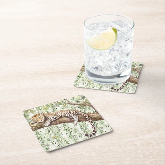 Wilde Oerwoud Groene Ivy Leopard Verjaardag Kartonnen Onderzetters (Insitu)