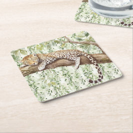 Wilde Oerwoud Groene Ivy Leopard Verjaardag Kartonnen Onderzetters