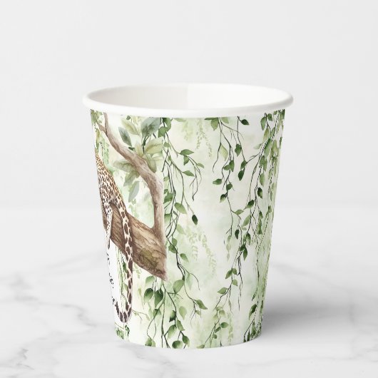 Wilde Oerwoud Groene Ivy Leopard Verjaardag Papieren Bekers (Links)
