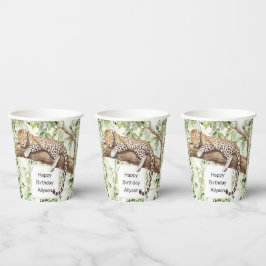 Wilde Oerwoud Groene Ivy Leopard Verjaardag Papieren Bekers