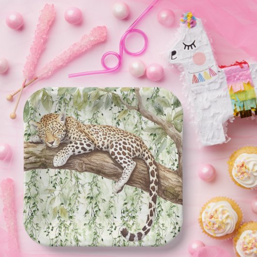 Wilde Oerwoud Groene Ivy Leopard Verjaardag Papieren Bordje (Feest)