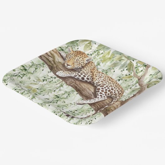 Wilde Oerwoud Groene Ivy Leopard Verjaardag Papieren Bordje (Gebogen)