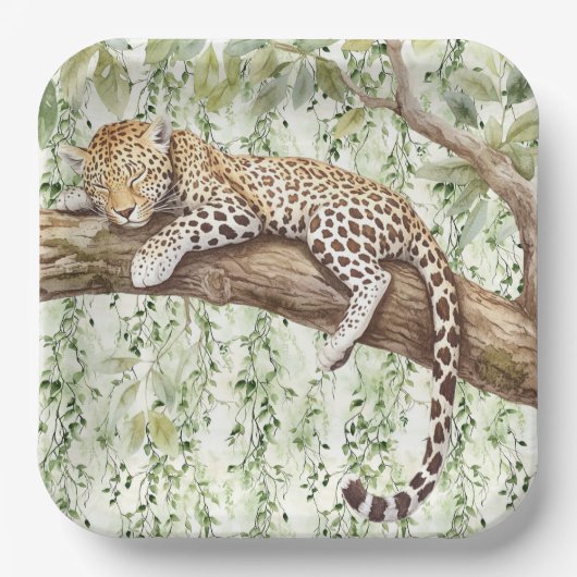 Wilde Oerwoud Groene Ivy Leopard Verjaardag Papieren Bordje (Voorkant)
