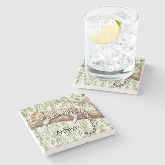 Wilde Oerwoud Groene Ivy Leopard Verjaardag Stenen Onderzetter (Zijkant)