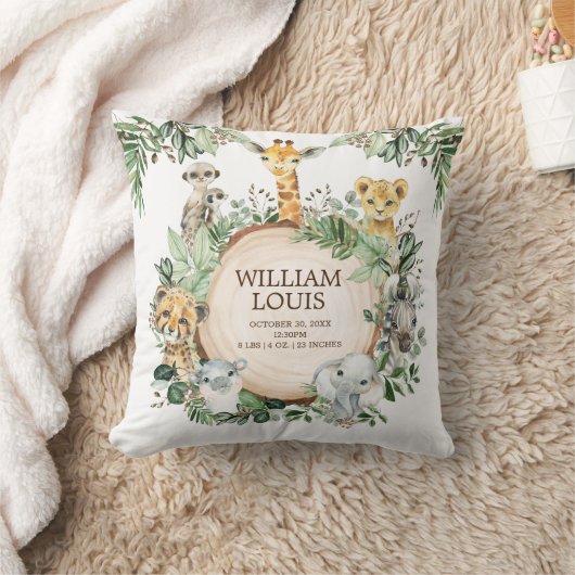 Wilde Oerwoud Safari Dieren geboorte Stats Boy Nur Kussen (Deken)