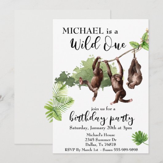 Wilde Oerwoud Waterverf apen Kaart (Voorkant / Achterkant)