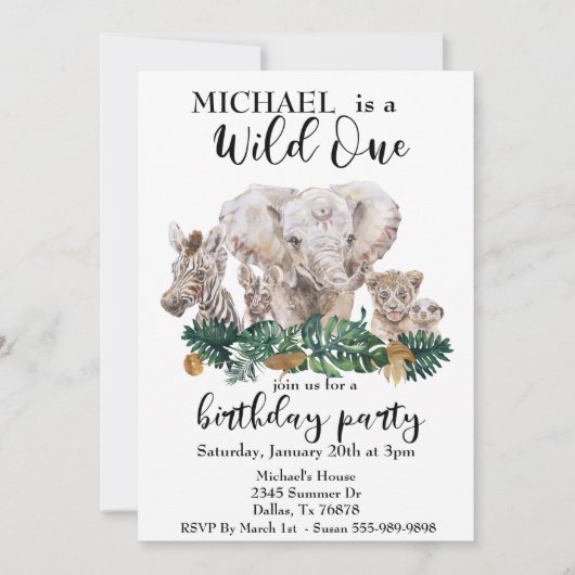 Wilde Oerwoud Waterverf Elephant Zebra Kaart (Voorkant)