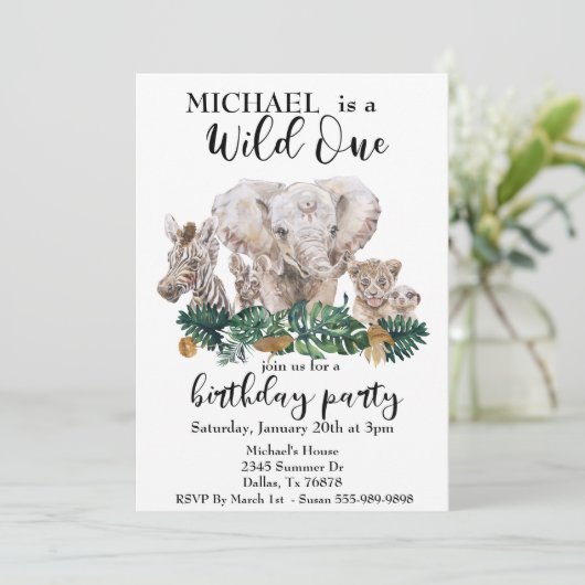 Wilde Oerwoud Waterverf Elephant Zebra Kaart (Staand voorkant)