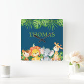 Wilde Oerwouden Safari Kinderen Nursery Décor Vierkante Klok (Huis)