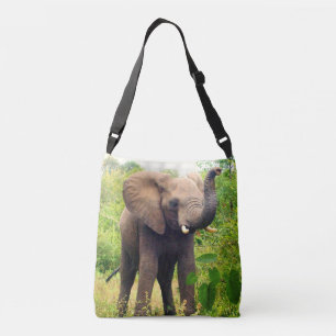 Wilde olifant en tropische planten crossbody tas