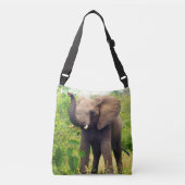 Wilde olifant en tropische planten crossbody tas (Voorkant)