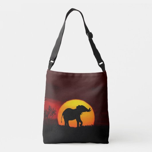Wilde olifant en zonsopgang op het oerwoud crossbody tas (Achterkant)